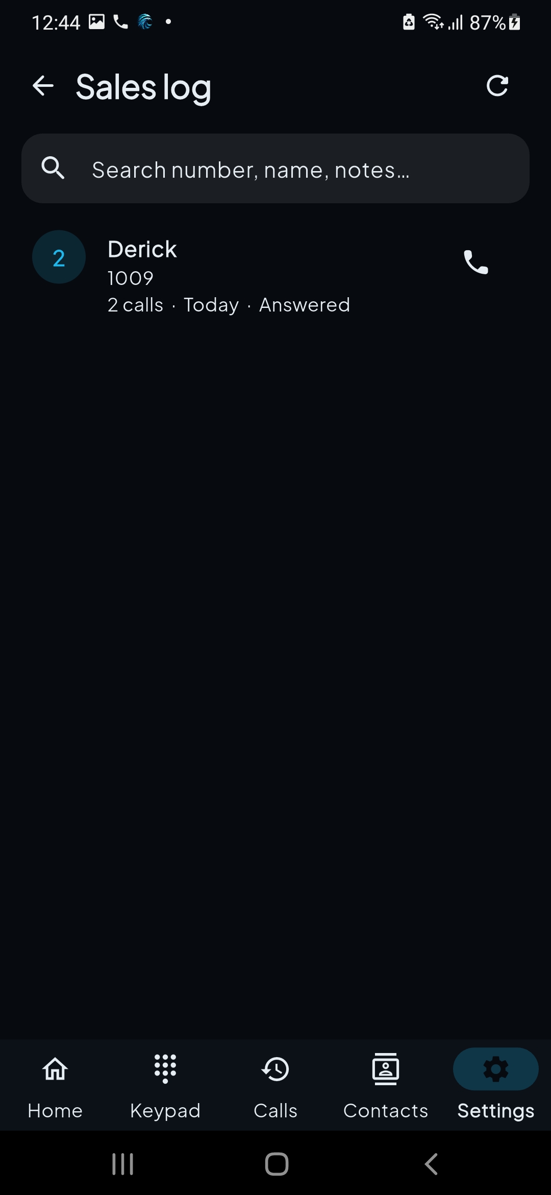 Aegir Phone sales log search screen